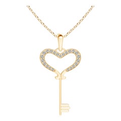 ANGARA Natural Pave-Set 0.13cttw Diamond Heart Key Pendant in 14K Yellow Gold