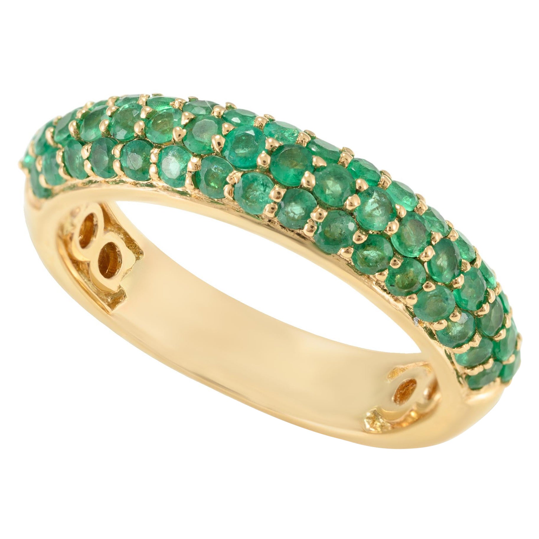 For Sale:  Natural Round Emerald Half Eternity Band Ring Studded in 18k Solid Yellow Gold