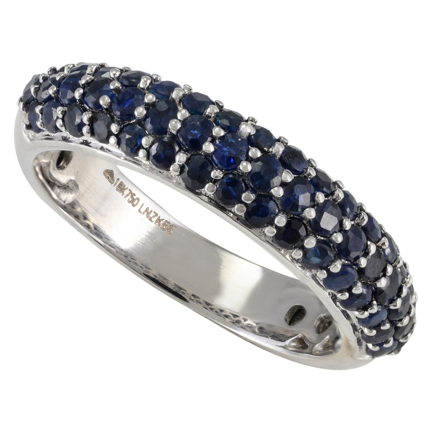 For Sale:  18k Solid White Gold 1.3 Ct Pave Set Deep Blue Sapphire Dome Ring Eternity Band