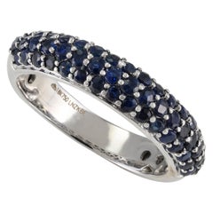 18k Solid White Gold 1.3 Ct Pave Set Deep Blue Sapphire Dome Ring Eternity Band