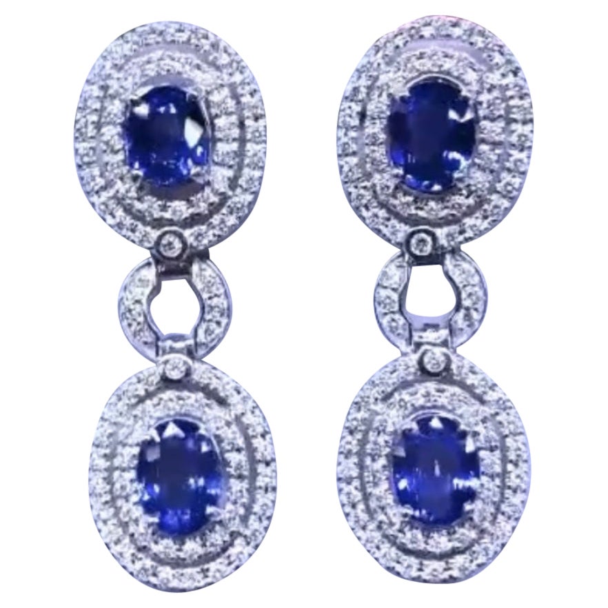 AIG Certified 9.26 Carats Ceylon Sapphires  2.82 Ct Diamonds 18K Gold Earrings  For Sale
