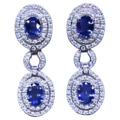 AIG Certified 9.26 Carats Ceylon Sapphires  2.82 Ct Diamonds 18K Gold Earrings 