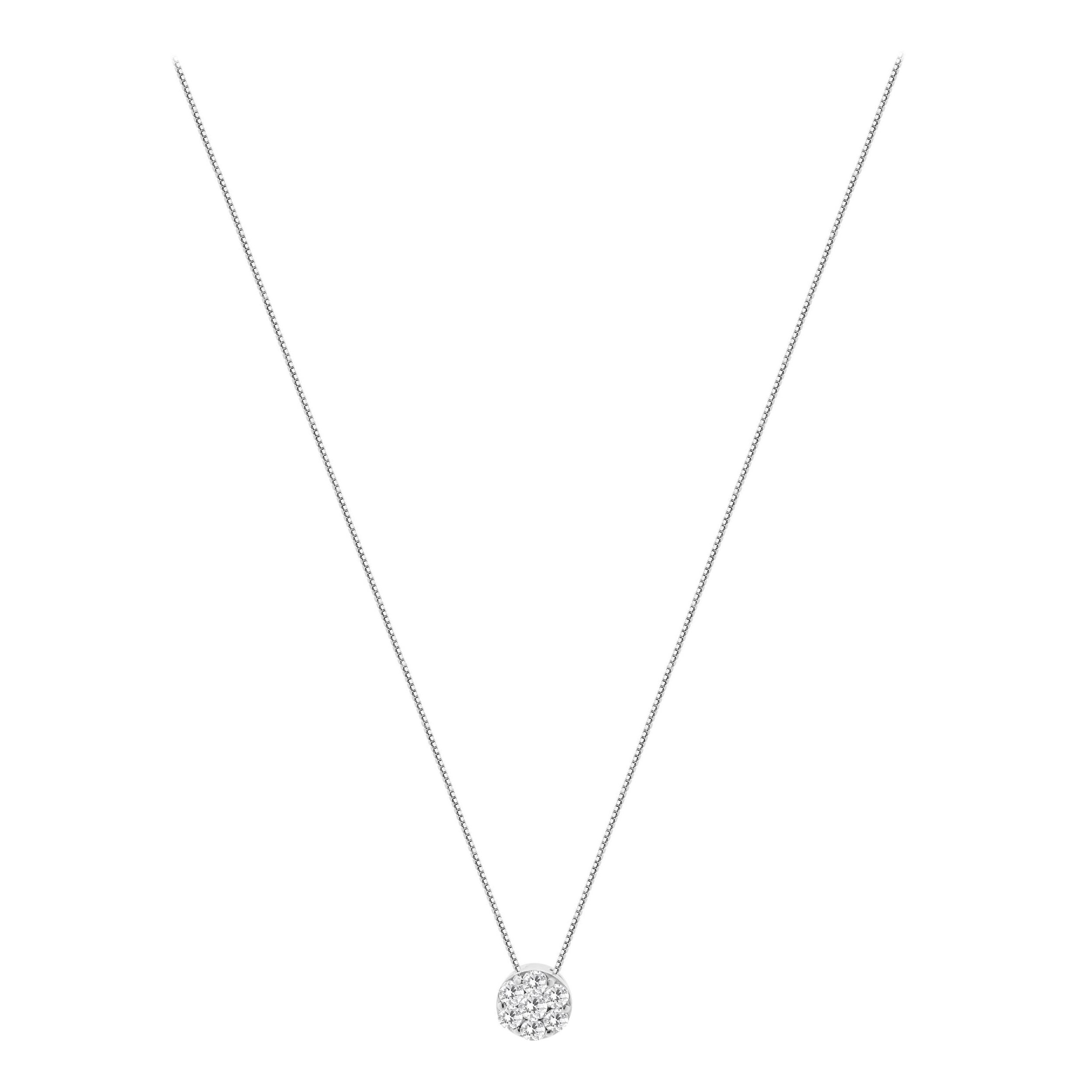 14 Karat White Gold Pave Diamond Cluster Necklace For Sale