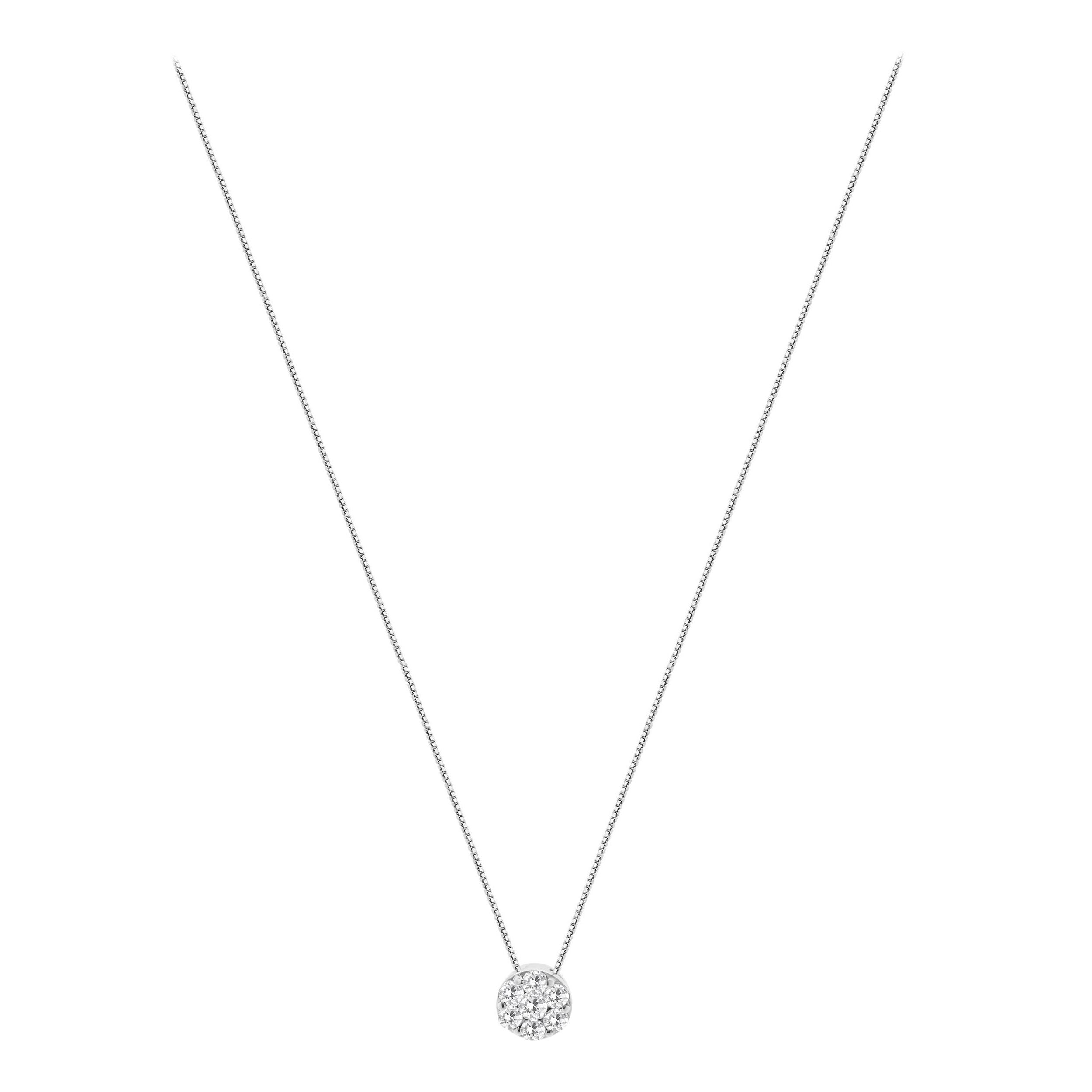 Collier grappe de diamants pavés en or blanc 14 carats