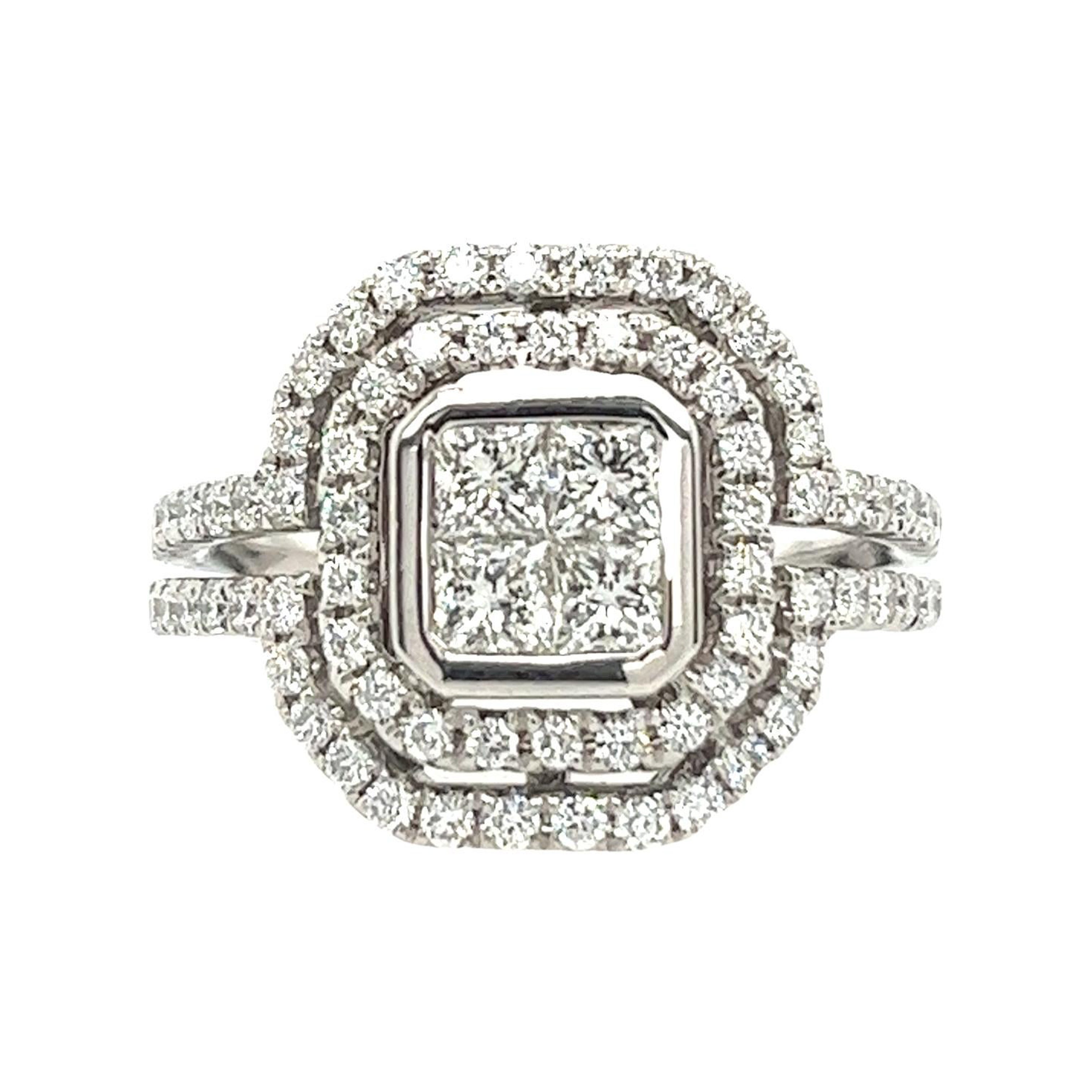 14ct White Gold Cluster Diamond Engagement Ring Set With 1.37ct Diamonds