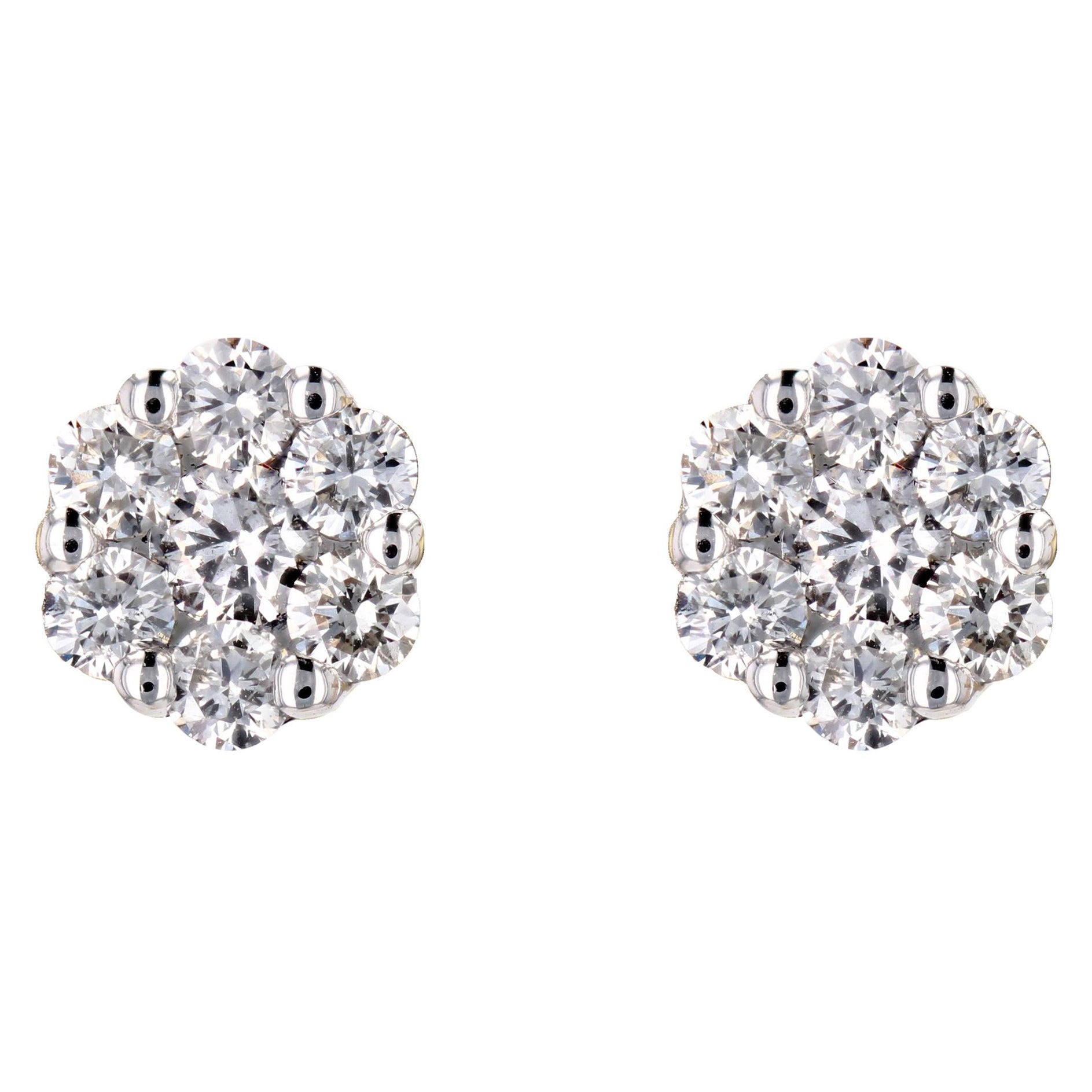 Modern 0.69 Carat Diamond 18 Karat White Gold Flower Stud Earrings For Sale