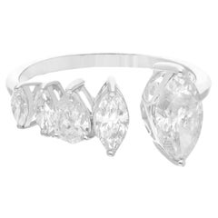 Natural Marquise & Pear Diamond Cuff Ring 14 Karat White Gold Handmade Jewelry