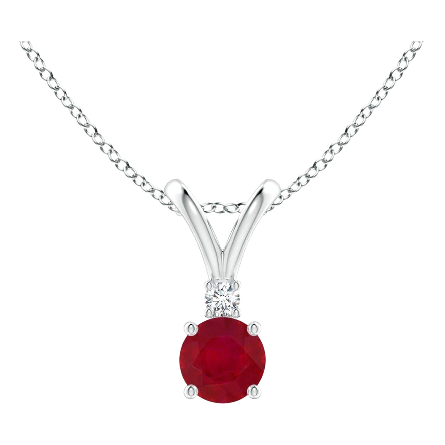 ANGARA Natural Round 0.34ct Ruby Solitaire Pendant with Diamond in Platinum For Sale