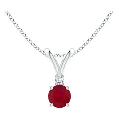 ANGARA Natural Round 0.34ct Ruby Solitaire Pendant with Diamond in Platinum