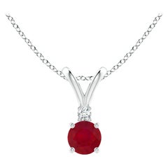 ANGARA Colgante solitario de rubí natural redondo de 0,34 ct con diamante en platino