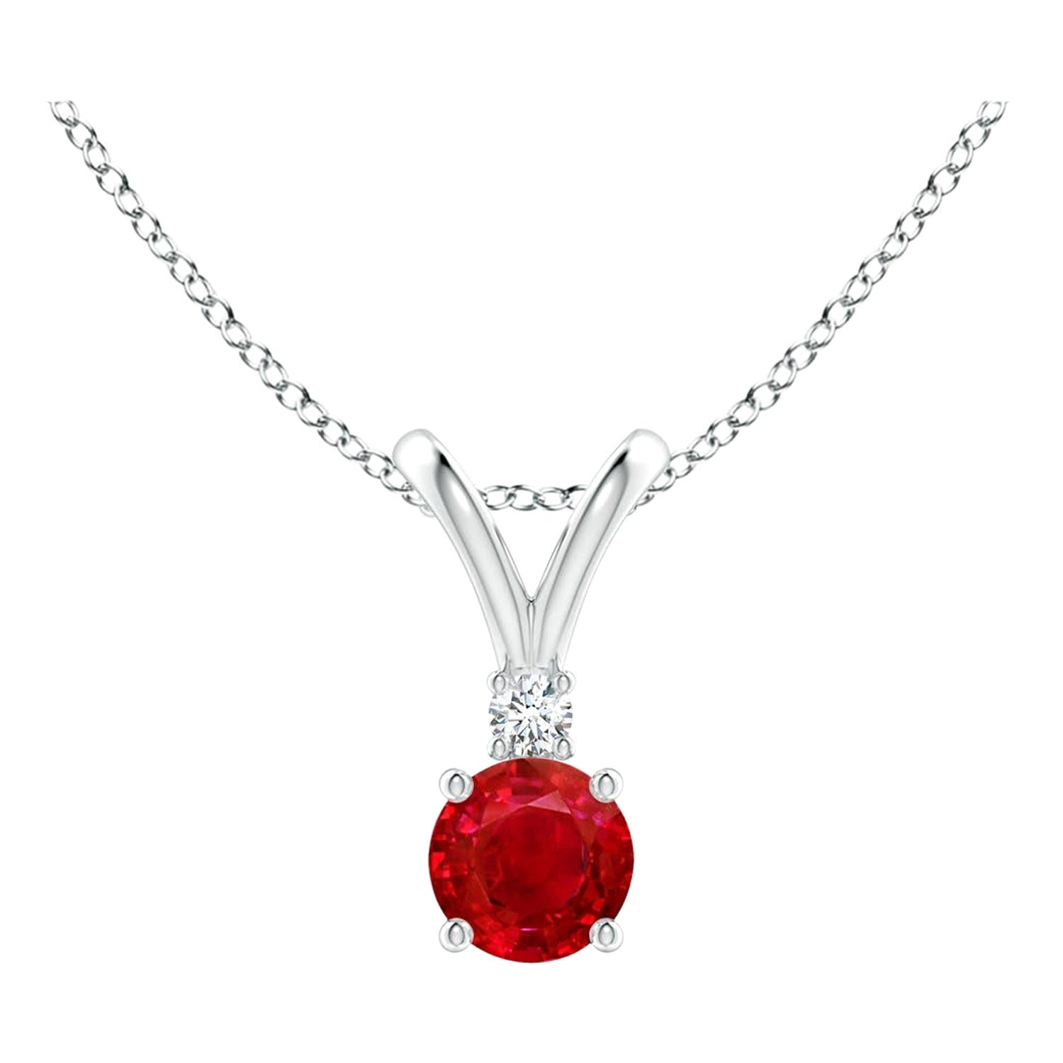 ANGARA Natural Round 0.34ct Ruby Solitaire Pendant with Diamond in Platinum