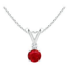 ANGARA Natural Round 0.34ct Ruby Solitaire Pendant with Diamond in Platinum