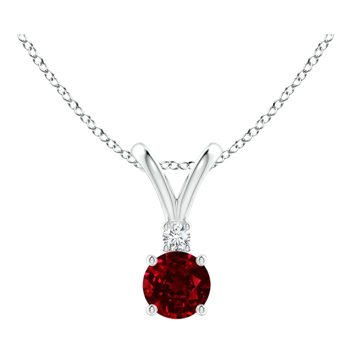 ANGARA Natural Round 0.34ct Ruby Solitaire Pendant with Diamond in Platinum For Sale