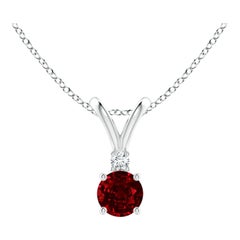 ANGARA Natural Round 0.34ct Ruby Solitaire Pendant with Diamond in Platinum