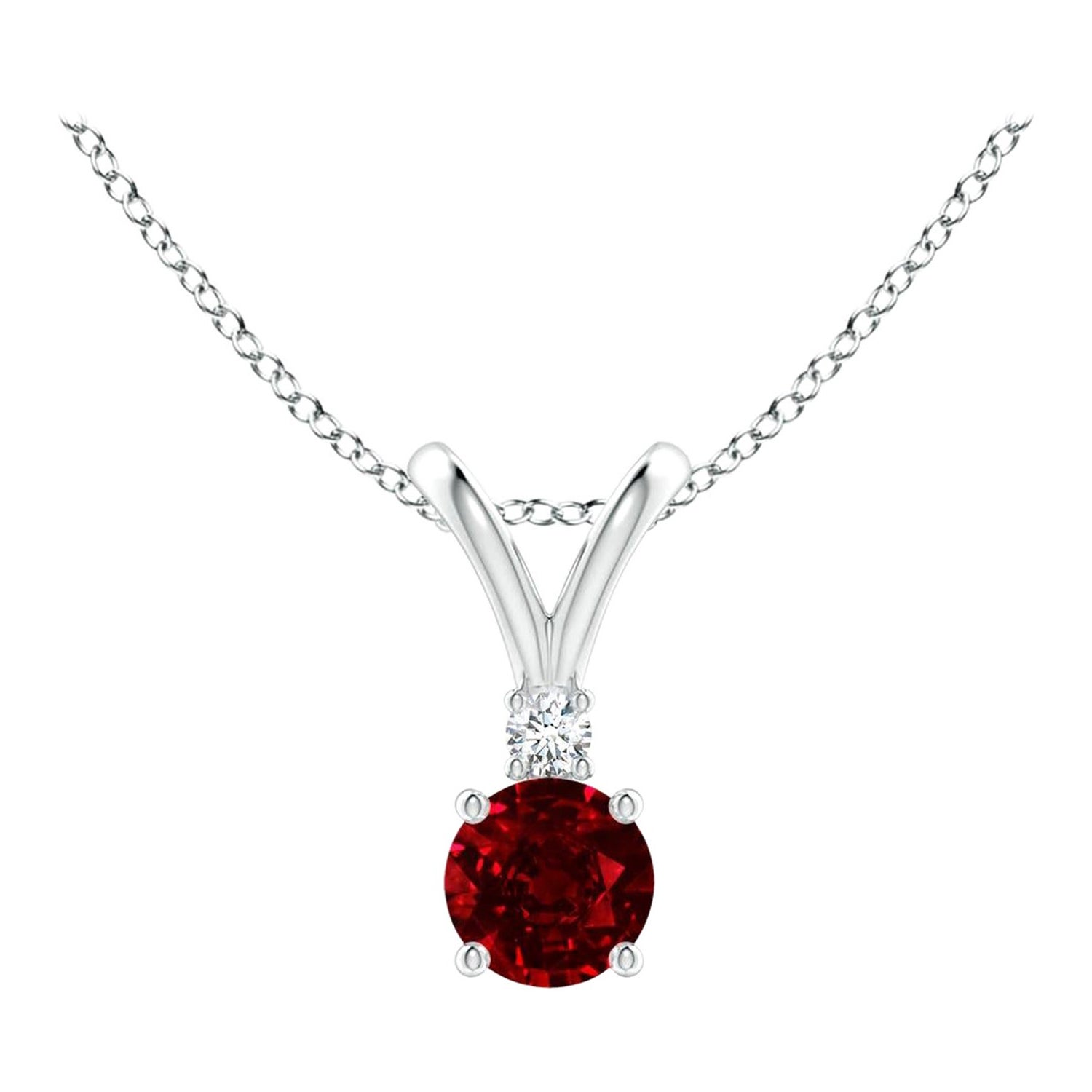 ANGARA Colgante solitario de rubí natural redondo de 0,34 ct con diamante en platino
