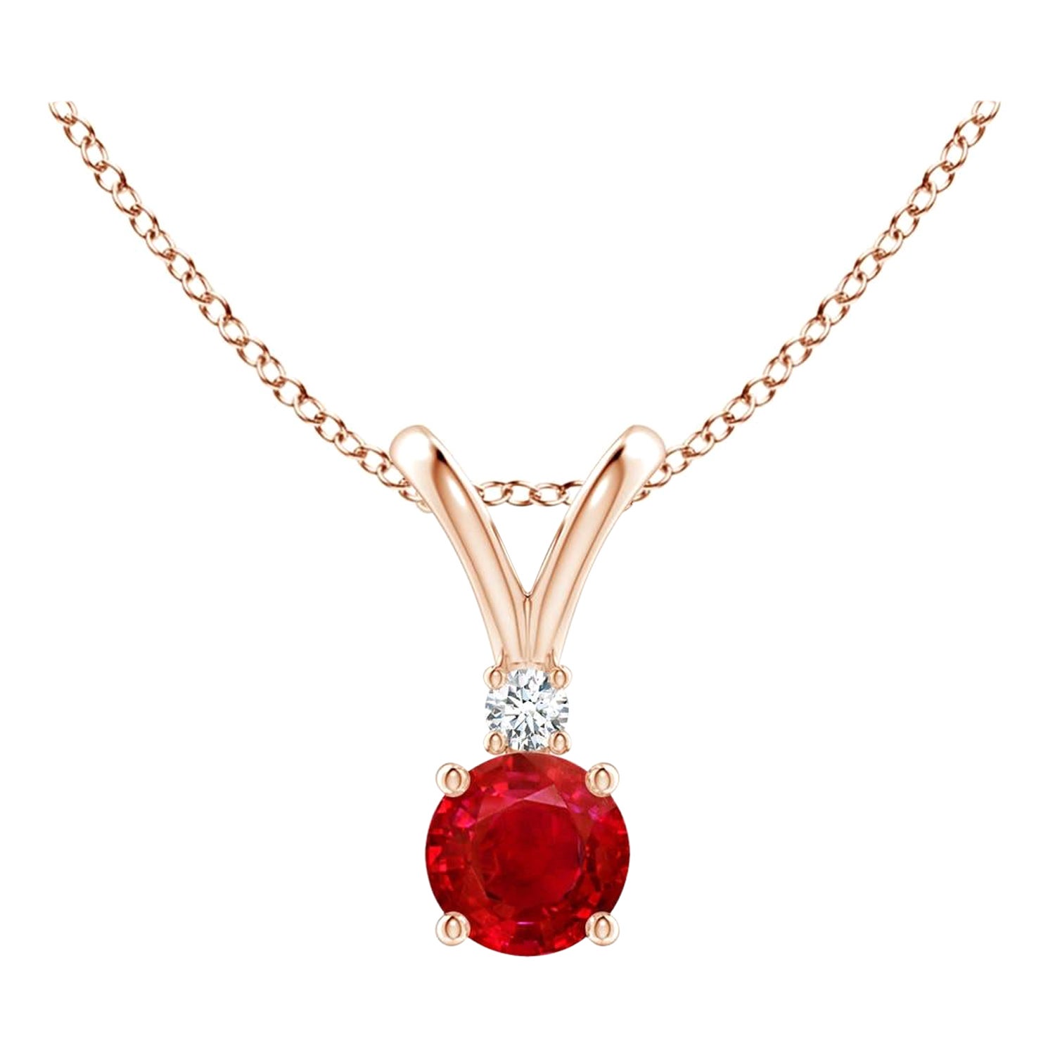 ANGARA Natural Round 0.34ct Ruby Solitaire Diamond Pendant in 14K Rose Gold For Sale