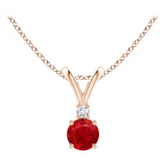 ANGARA Natural Round 0.34ct Ruby Solitaire Diamond Pendant in 14K Rose Gold
