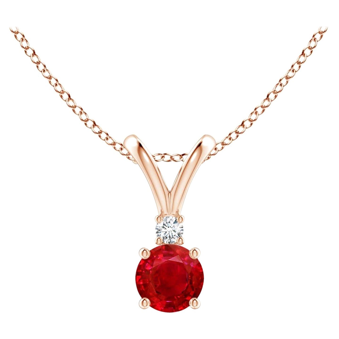 ANGARA Colgante de diamante solitario de rubí redondo natural de 0,34 ct en oro rosa de 14 quilates