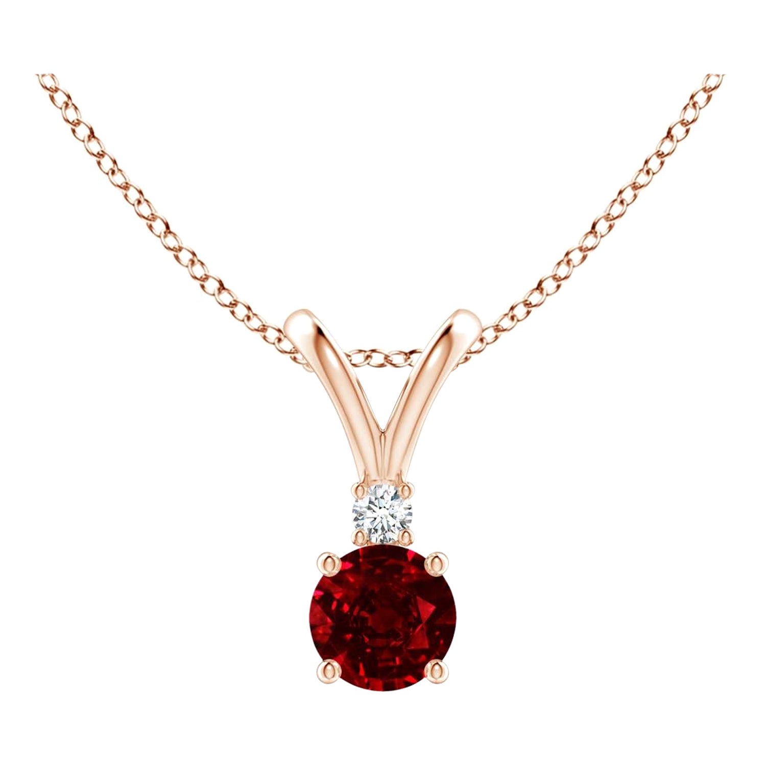 ANGARA Natural Round 0.34ct Ruby Solitaire Diamond Pendant in 14K Rose Gold  For Sale
