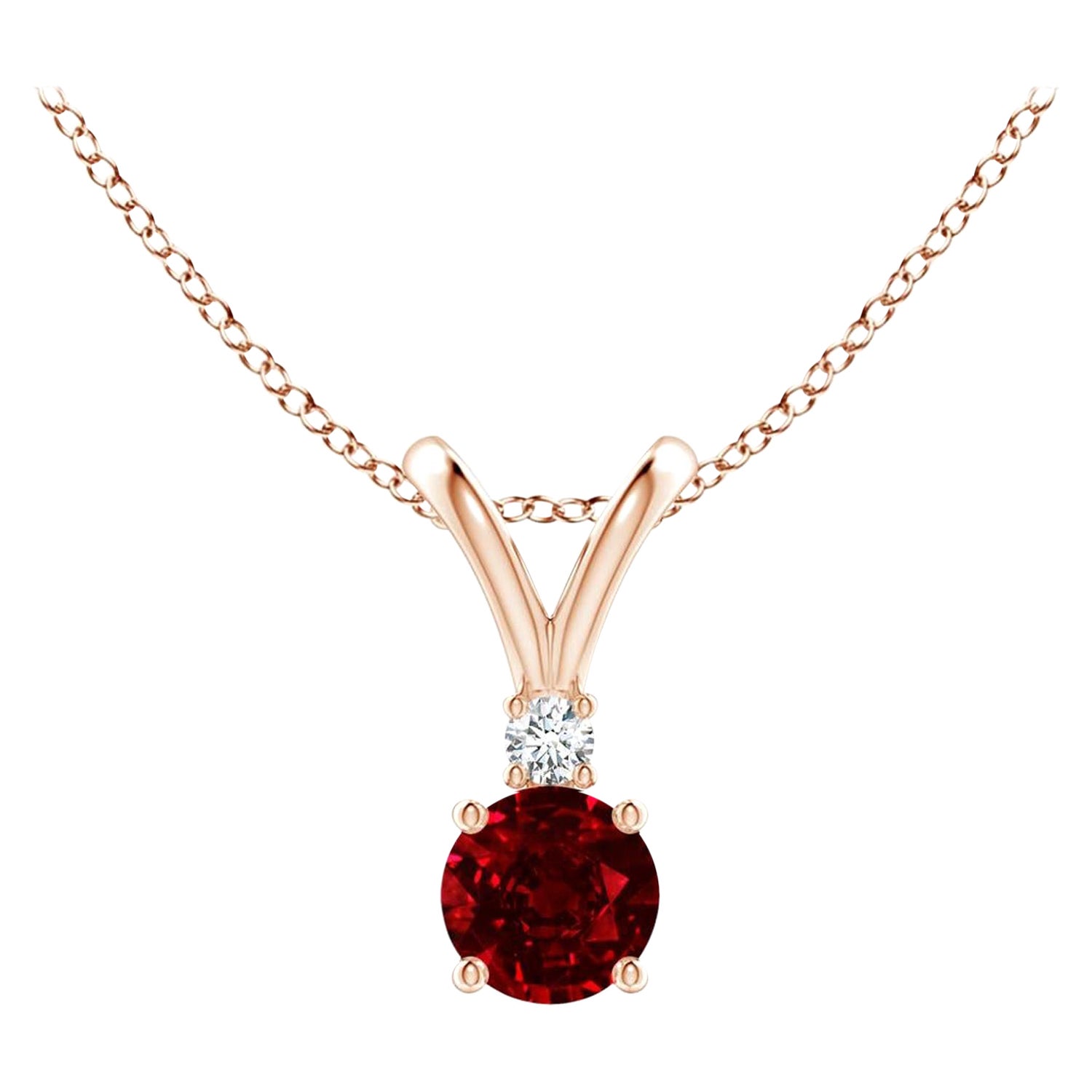ANGARA Colgante de diamante solitario de rubí redondo natural de 0,34 ct en oro rosa de 14 quilates en venta