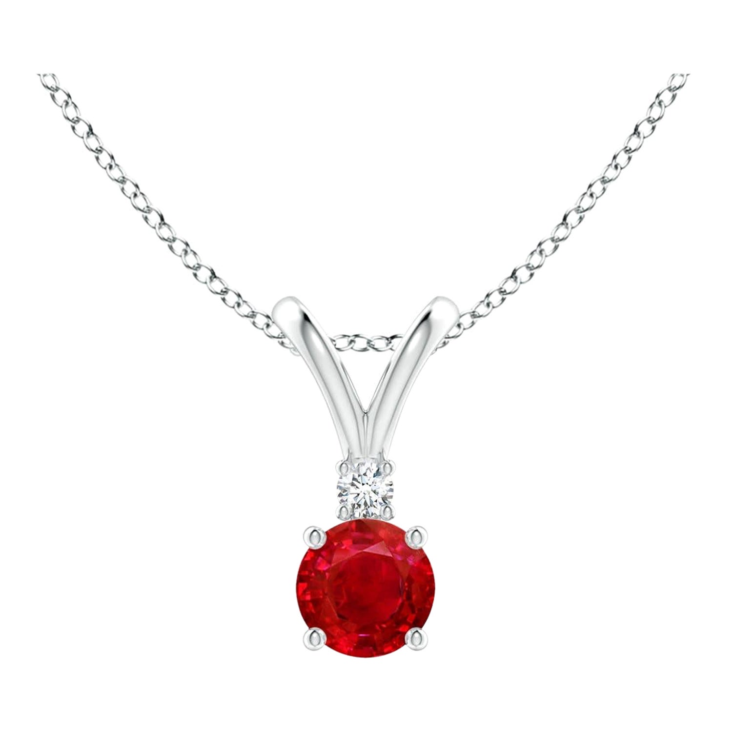 ANGARA Natural Round 0.34ct Ruby Solitaire Pendant with Diamond in White Gold For Sale