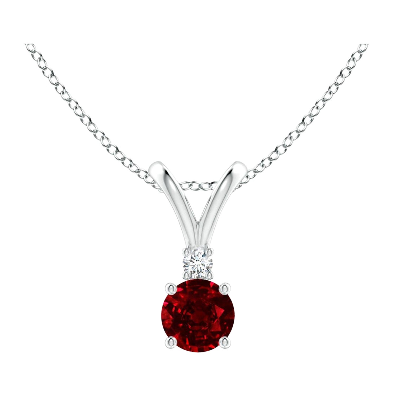 ANGARA Natural Round 0.34ct Ruby Solitaire Pendant with Diamond in White Gold For Sale
