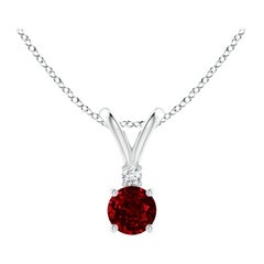 ANGARA Natural Round 0.34ct Ruby Solitaire Pendant with Diamond in White Gold