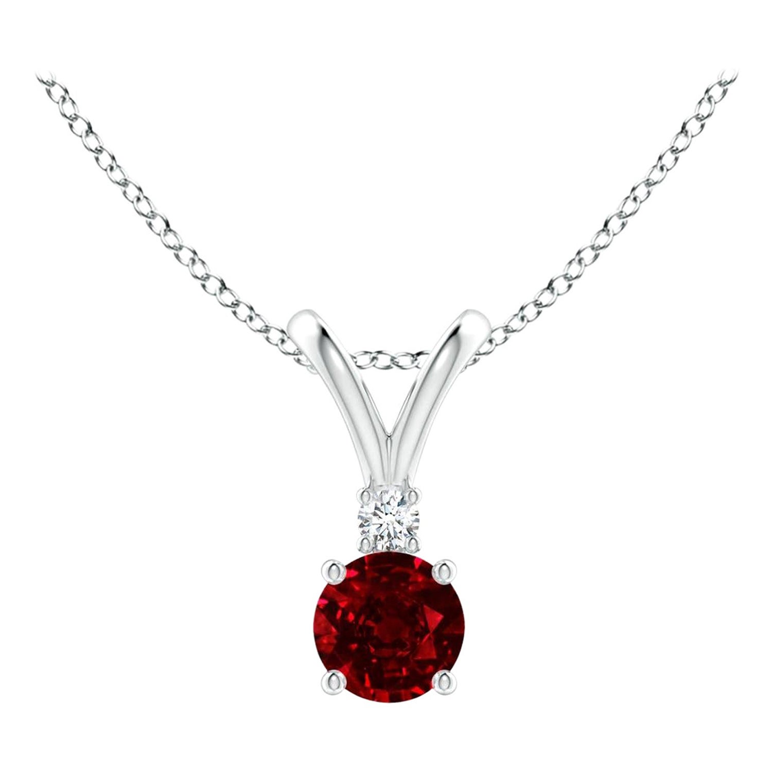 ANGARA Colgante solitario de rubí natural redondo de 0,34 ct con diamante en oro blanco