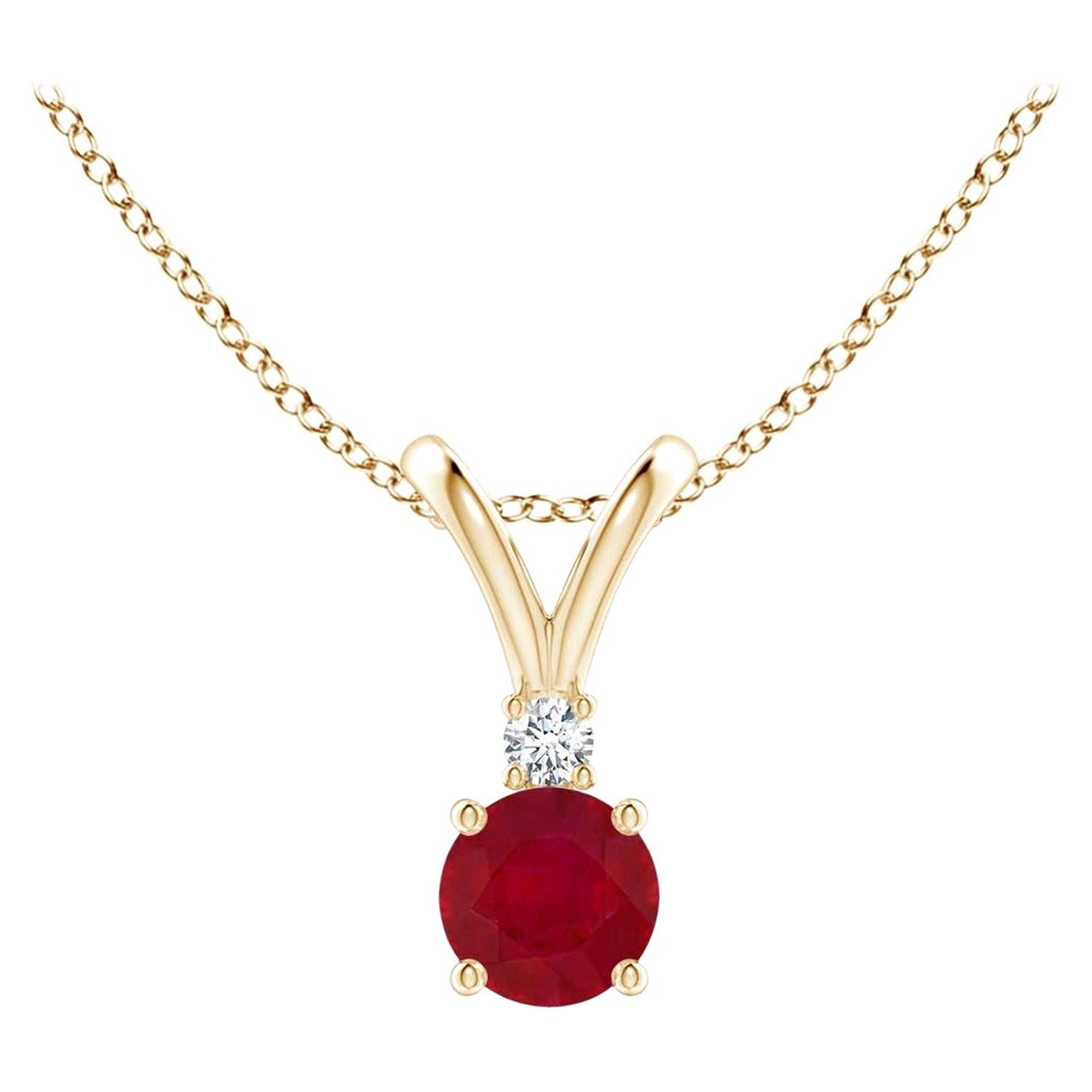 ANGARA Colgante solitario de rubí natural redondo de 0,34 ct con diamante en oro amarillo