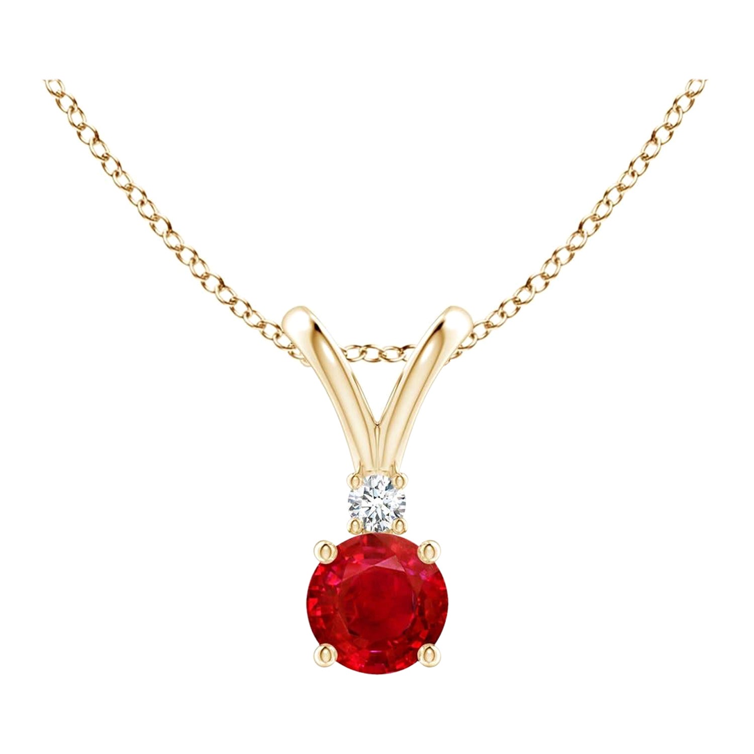 ANGARA Natural Round 0.34ct Ruby Solitaire Pendant with Diamond in Yellow Gold