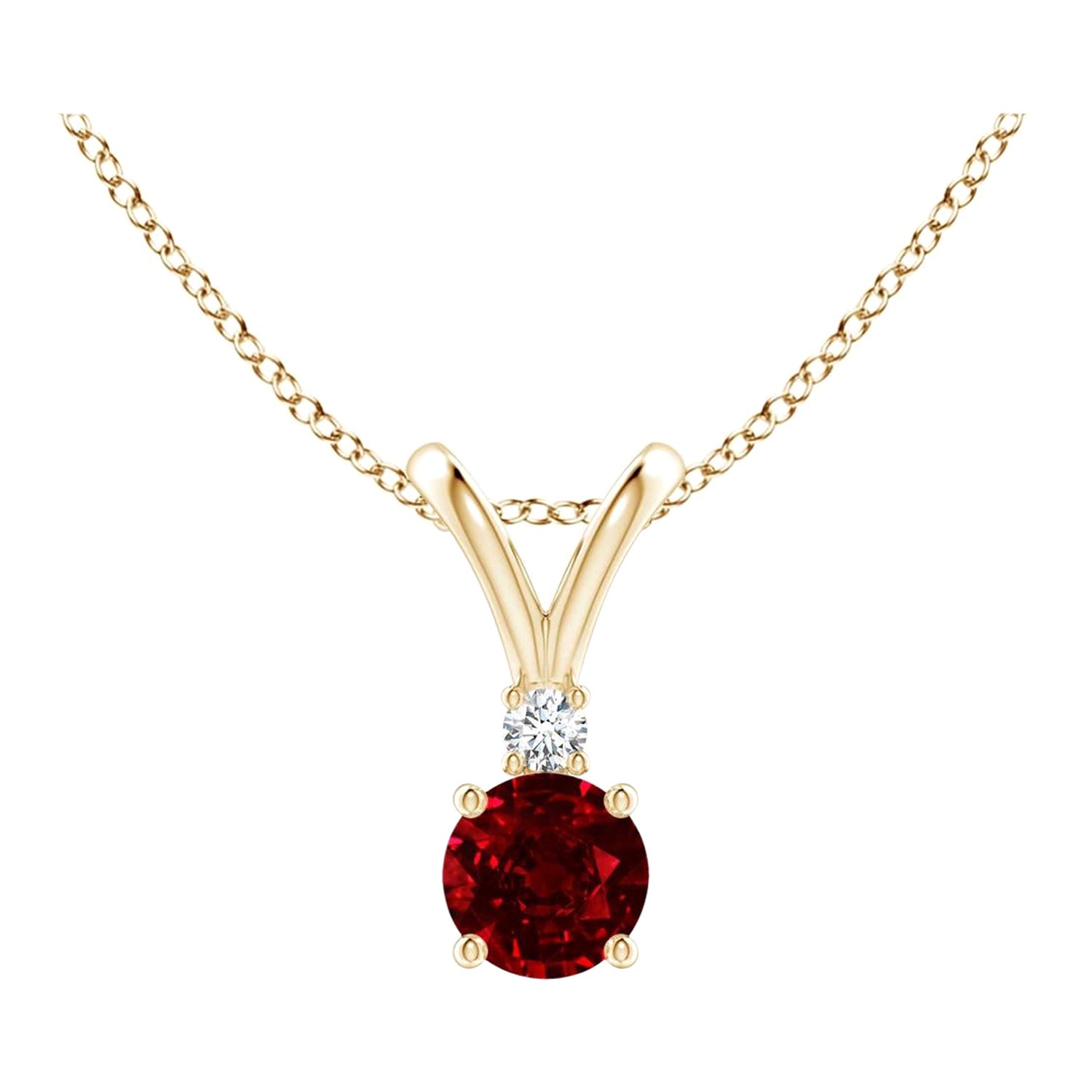 ANGARA Natural Round 0.34ct Ruby Solitaire Pendant with Diamond in Yellow Gold For Sale