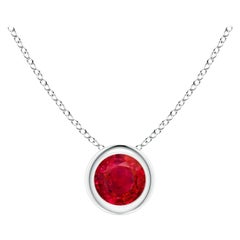 Pendentif solitaire en platine avec rubis rond naturel de 4 mm