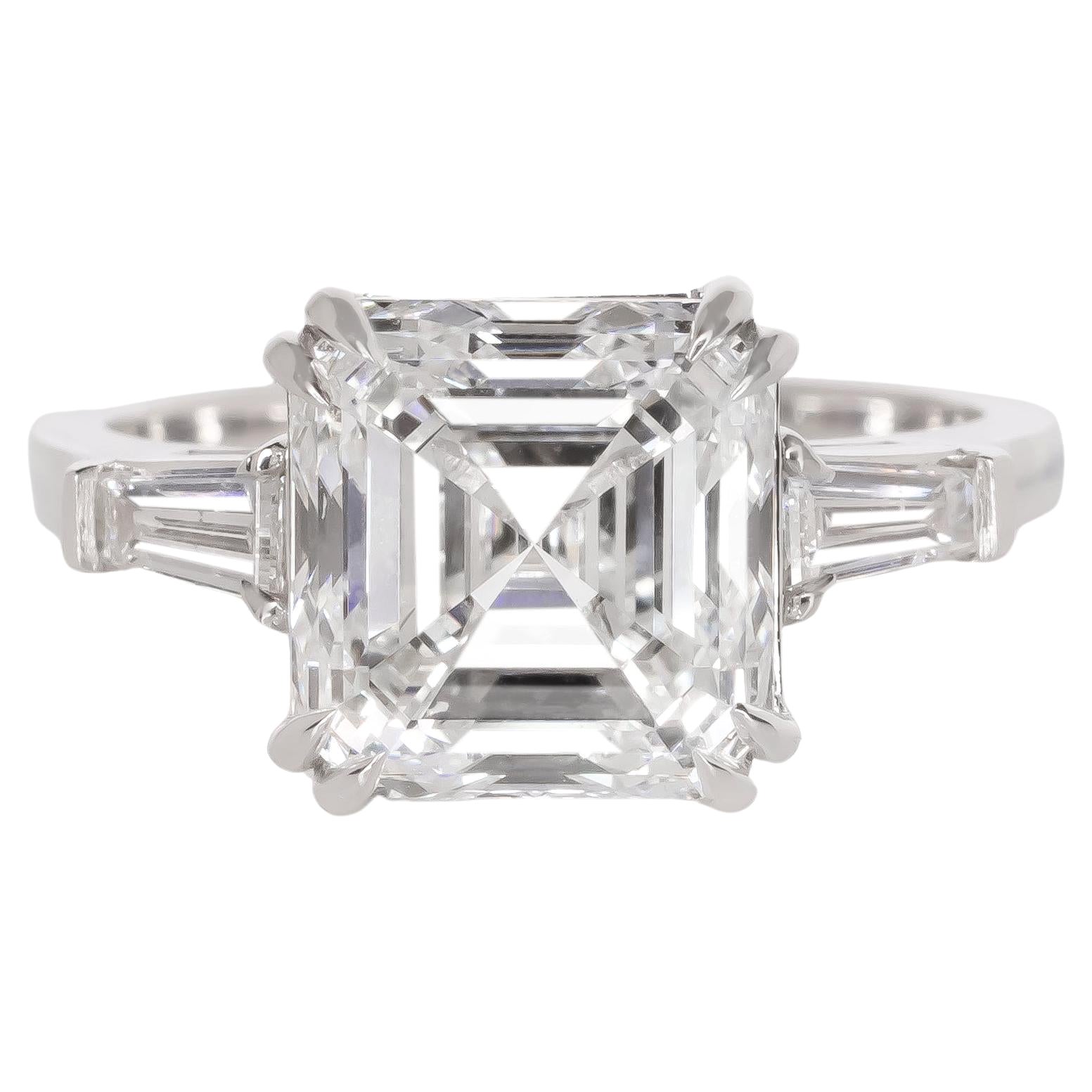 EXCEPTIONAL GIA Certified 5 Carat VS2 Asscher Cut Diamond Ring For Sale