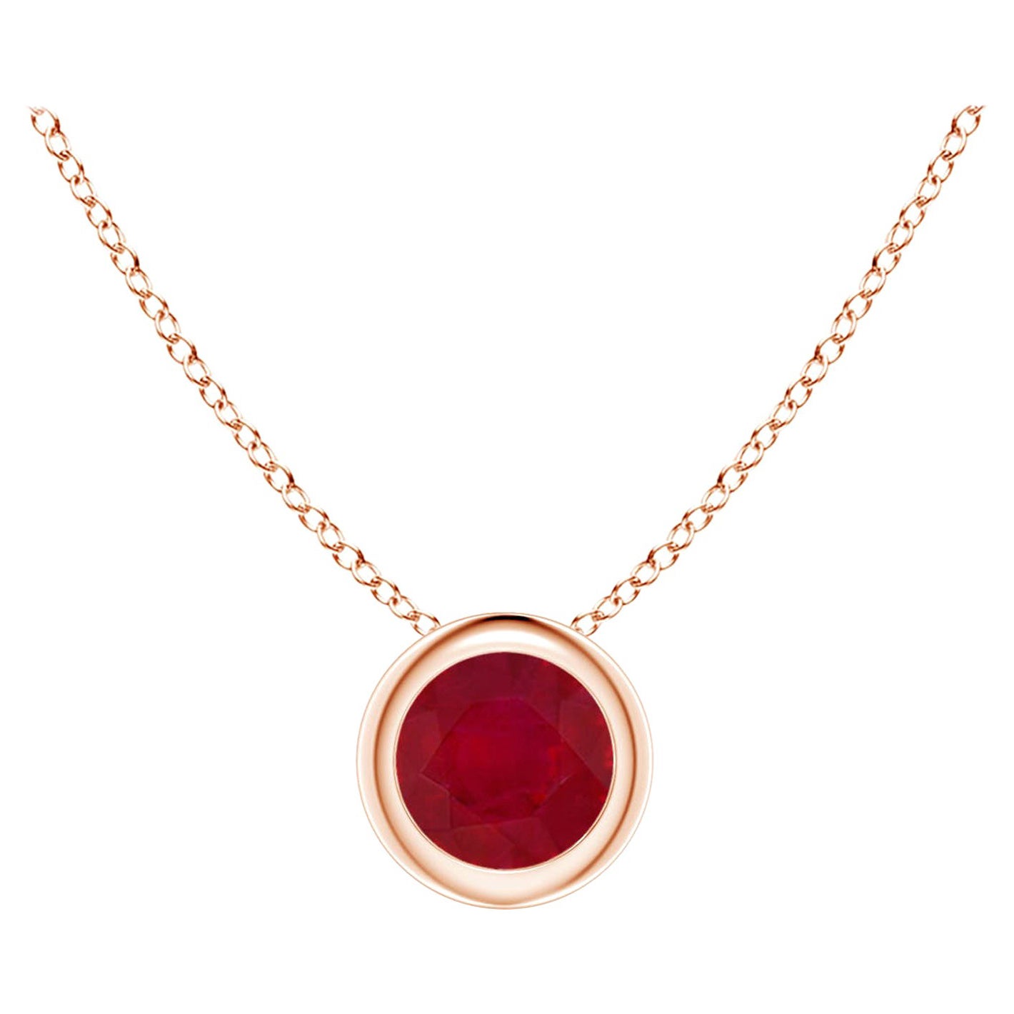 Colgante solitario de rubí redondo natural en oro rosa de 14 quilates (tamaño-4 mm)