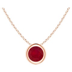 Colgante solitario de rubí redondo natural en oro rosa de 14 quilates (tamaño-4 mm)