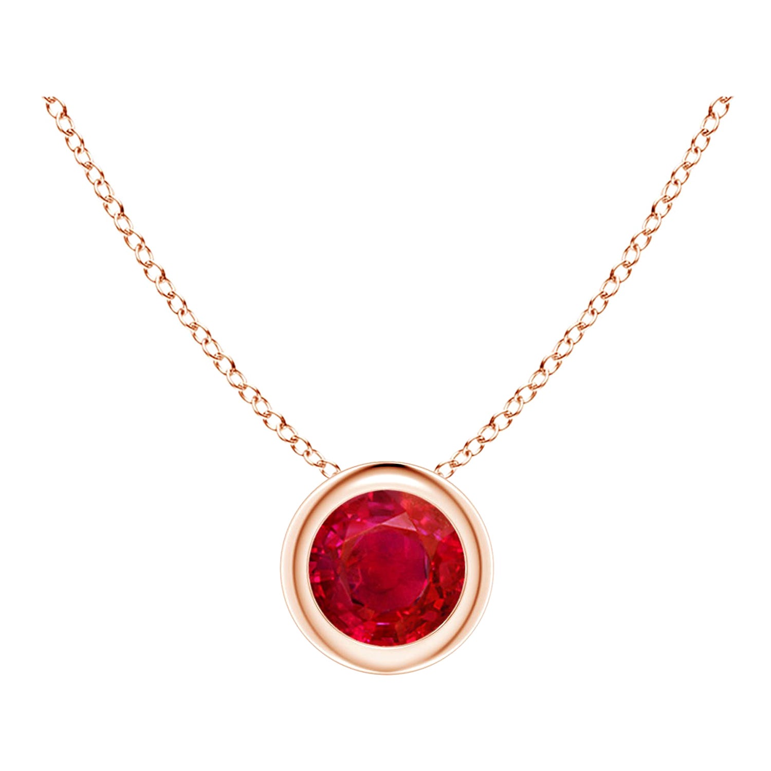 Natural Round Ruby Solitaire Pendant in 14K Rose Gold (Size-4mm) For Sale