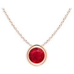 Colgante solitario de rubí redondo natural en oro rosa de 14 quilates (tamaño-4 mm)