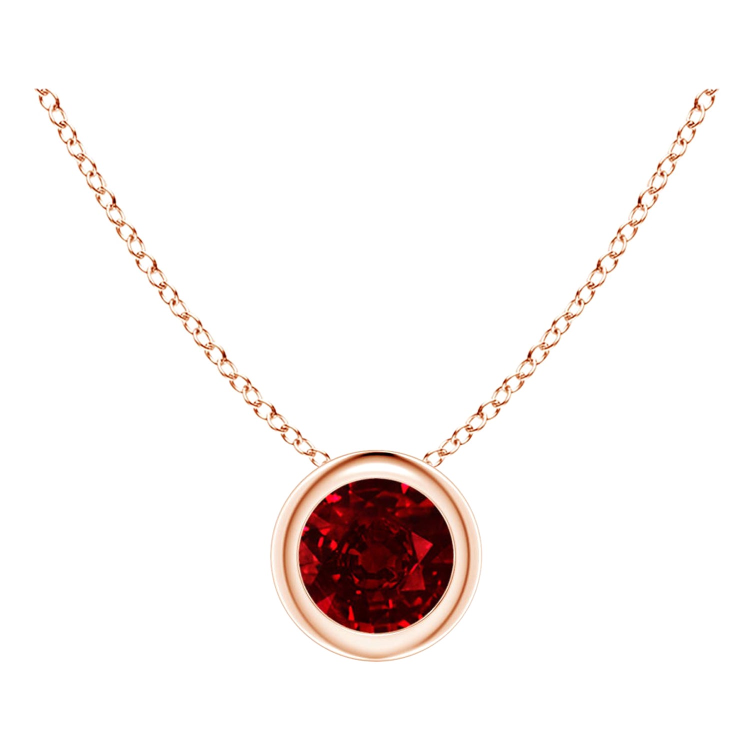 Natural Round Ruby Solitaire Pendant in 14K Rose Gold (Size-4mm)