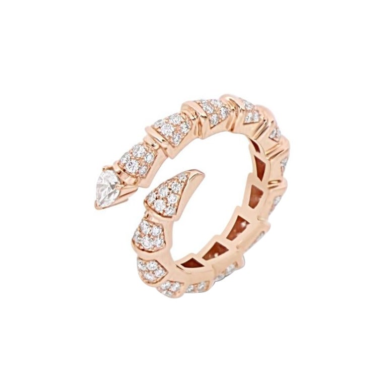 Stylized snake White diamonds pavè contrariè ring in 18kt rose gold For Sale