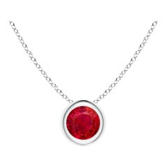 Pendentif solitaire en or blanc 14 carats avec rubis rond naturel (taille 4 mm)