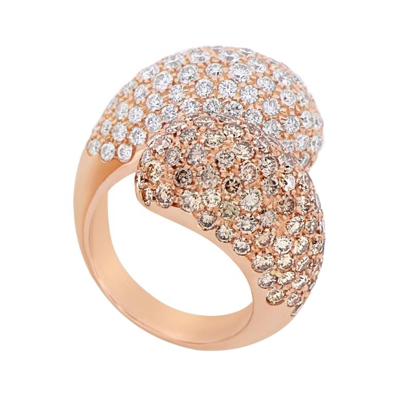 White diamonds and brown diamonds contrariè Cocktail Ring in 18K Rose Gold