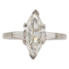 Ladies Antique Platinum Gia 1.46CT Old Cut Marquise Diamond Engagement Ring