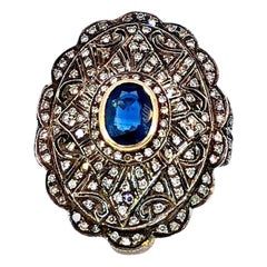 1.80 Carat Diamond 1.30 Carat Blue Sapphire Antique Ring 18K Gold