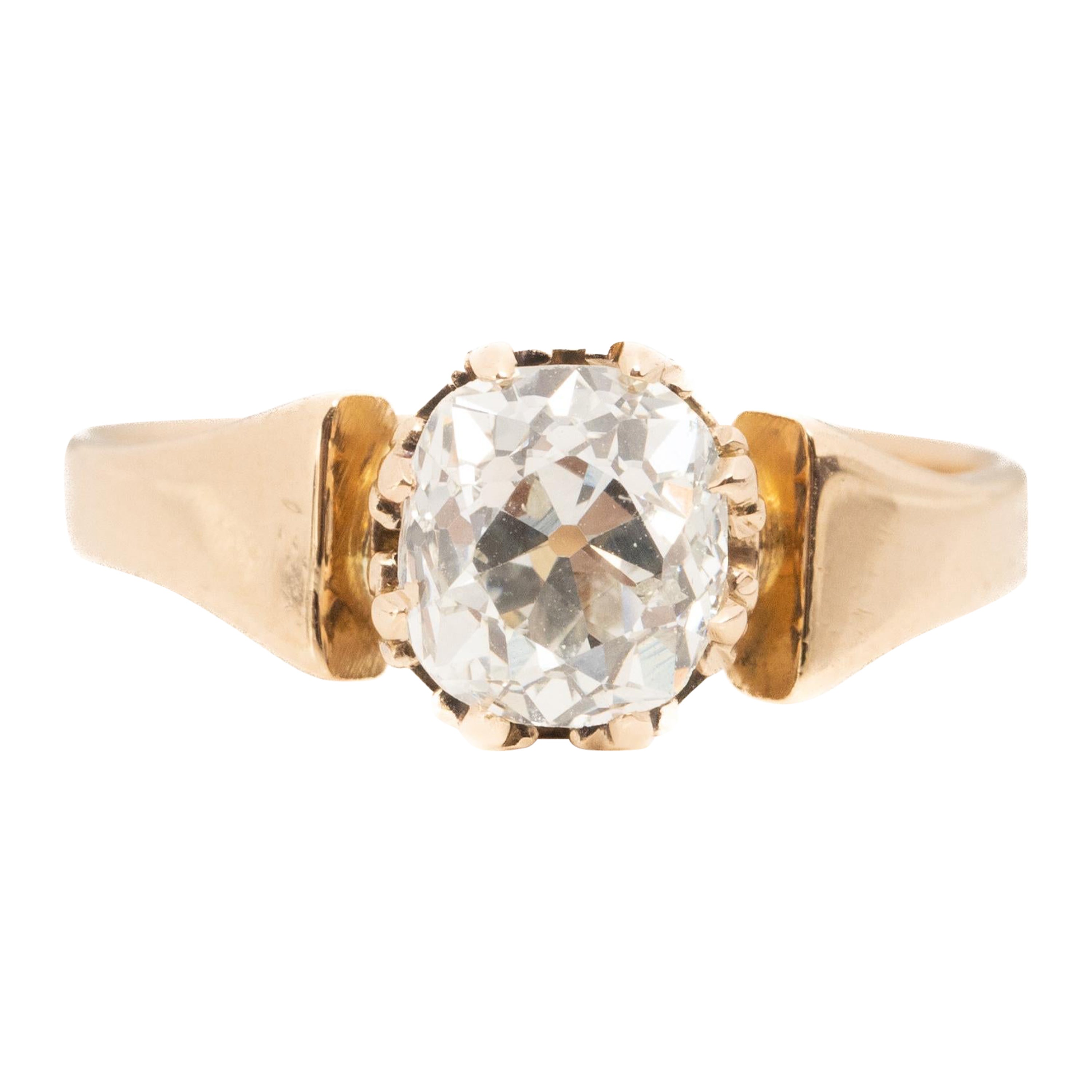 1.31 Carat Edwardian Diamond 18 Karat Yellow Gold Engagement Ring For Sale