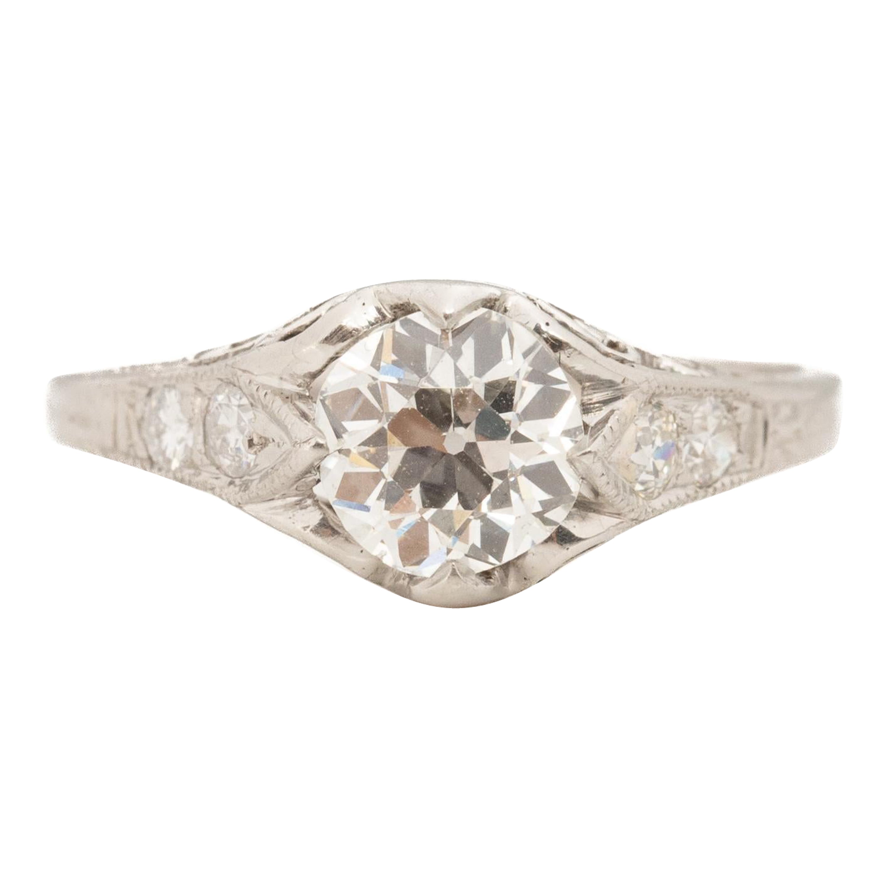 .96 Carat Total Weight Edwardian Diamond Platinum Engagement Ring For Sale