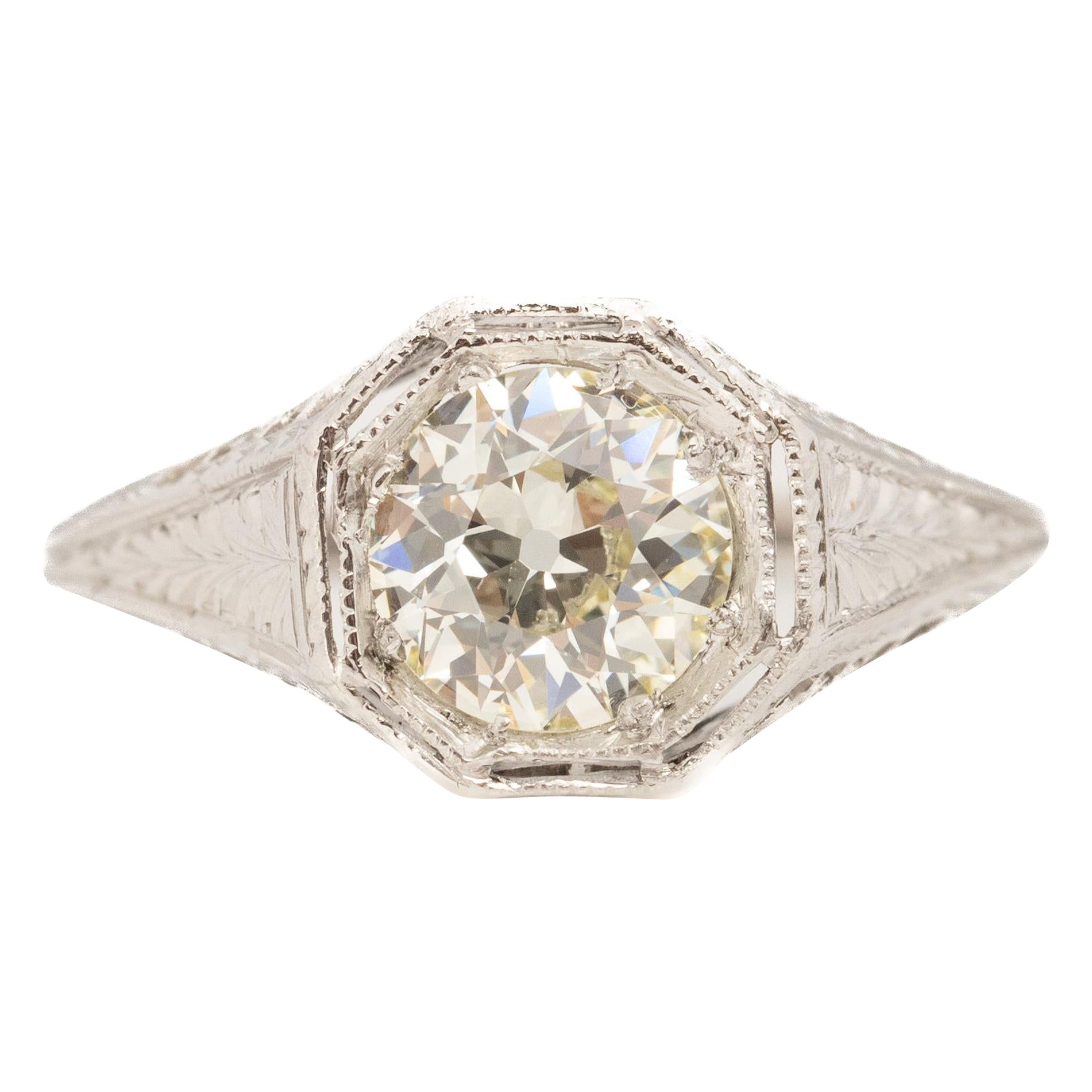 GIA 1.08 Karat Gesamtgewicht Art Deco Diamant Platin Verlobungsring im Angebot