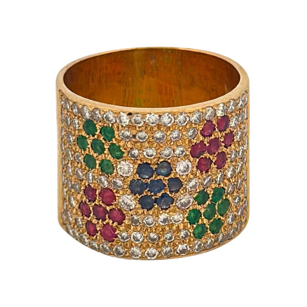 Floral Color Ruby, Emerald , Sapphire & Diamond Ring For Sale