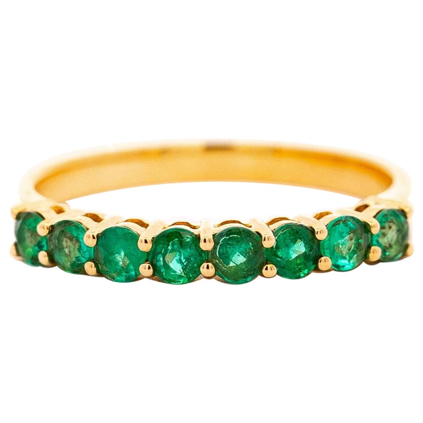 Natural 1/2 Carat Emerald Wedding 2.2mm Band Ring in 14K Yellow Gold For Sale