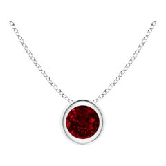 Pendentif solitaire en or blanc 14 carats avec rubis rond naturel (taille 4 mm)