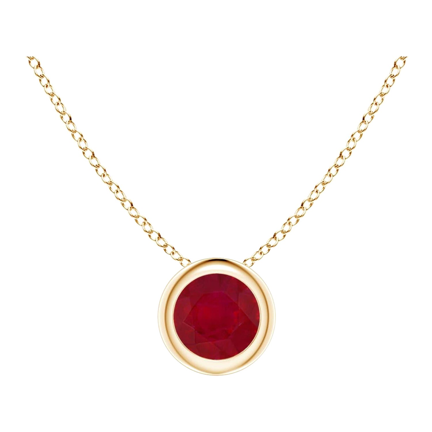Colgante Solitario de Rubí Redondo Natural en Oro Amarillo de 14K (Tamaño-4mm)